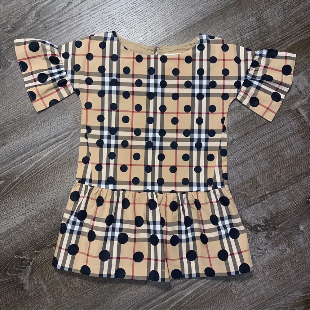 NWOT Burberry Toddler Little Girls ‘Anabella’ Check Dress Black Polka Dot 4y 4T